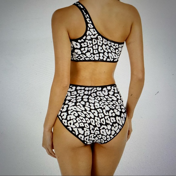 Bikini Calvin Klein One Shoulder Bikini Swim Set Animal Print Black White XXL - Picture 2 of 9